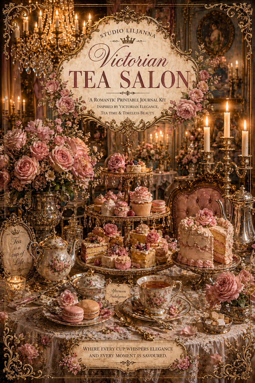 Victorian Tea Salon Printable Junk Journal Kit, Tea Party Ephemera, Vintage Cakes Journal Pages, A4 Digital Download