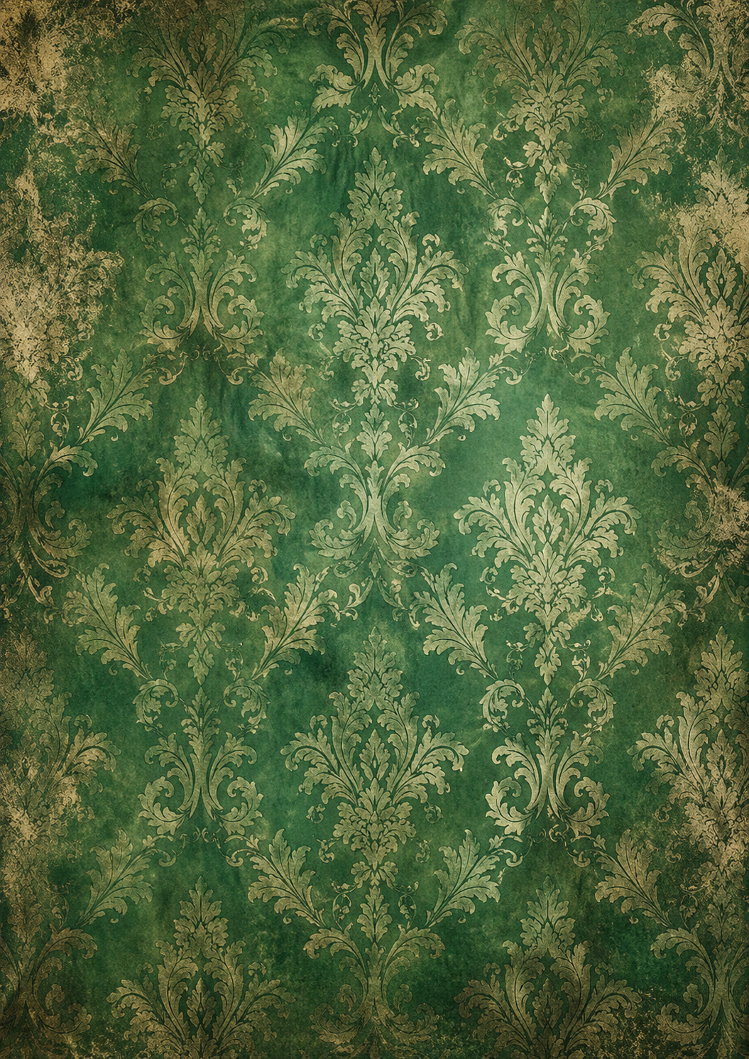 Emerald Manor – Printable Junk Journal Backing Papers | Vintage Green & Gold Digital Paper Pack | Shabby Chic Scrapbook Backgrounds
