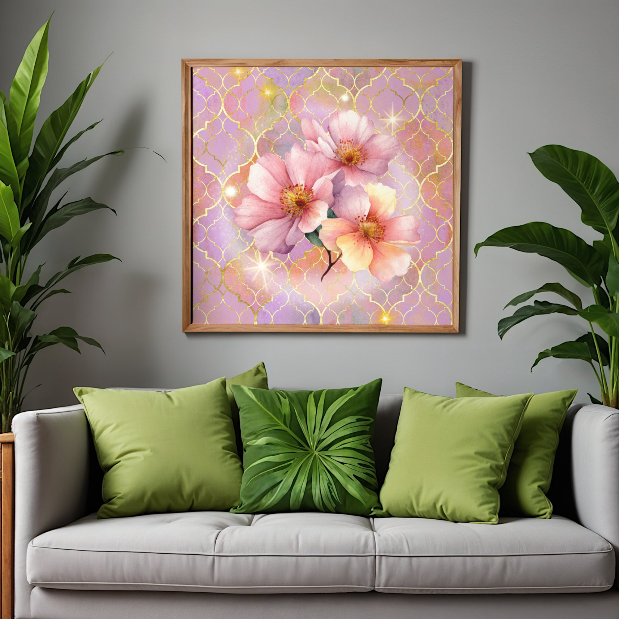 Golden Bloom Printable Wall Art Set (3 Prints) | Soft Pink Floral Decor | Cottagecore Aesthetic | Instant Download
