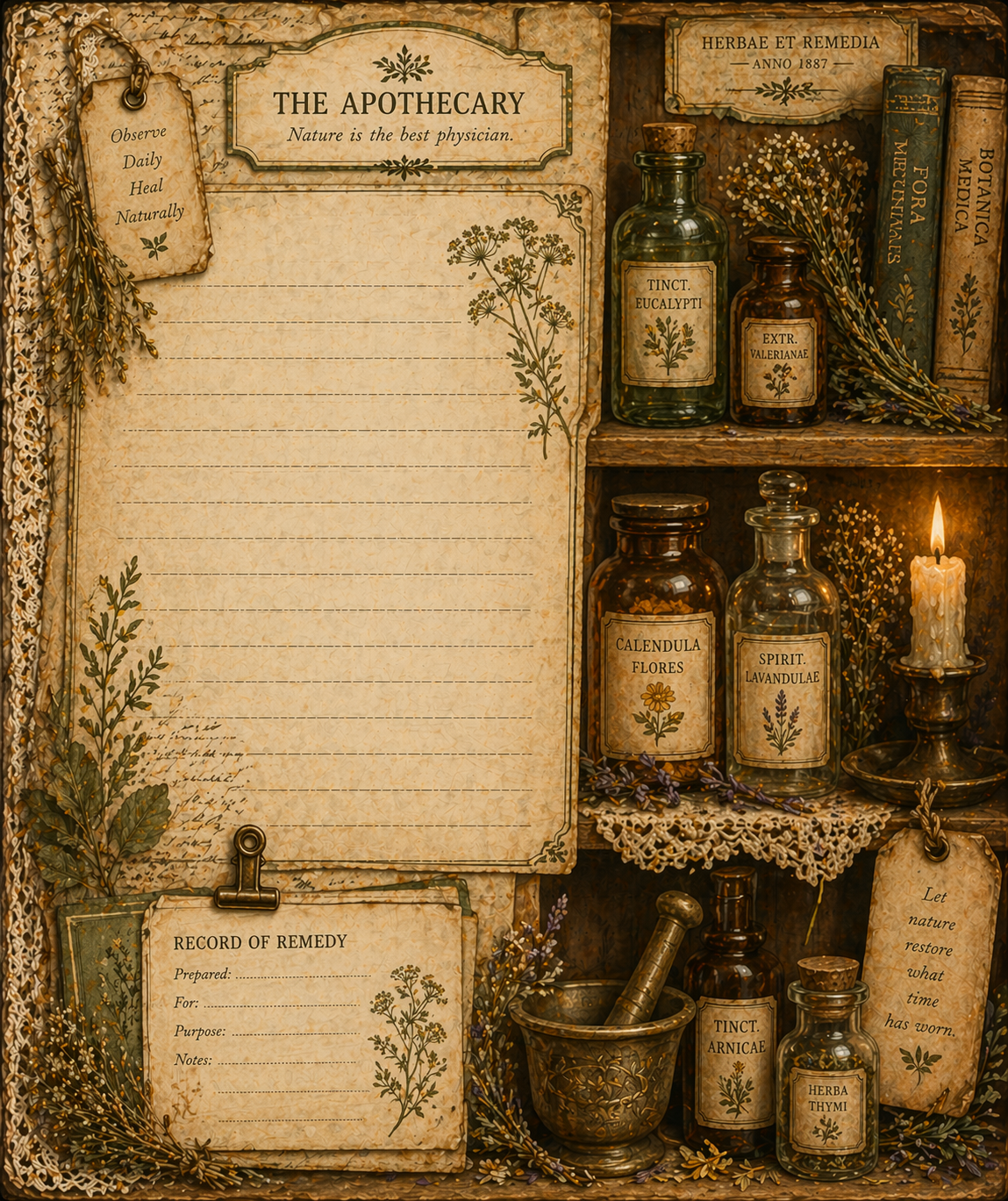Herbal Apothecary Junk Journal Kit Printable A4, Vintage Botanical Journal Pages, Ephemera Tags Cards Pockets, Digital Download Studio Liljanna