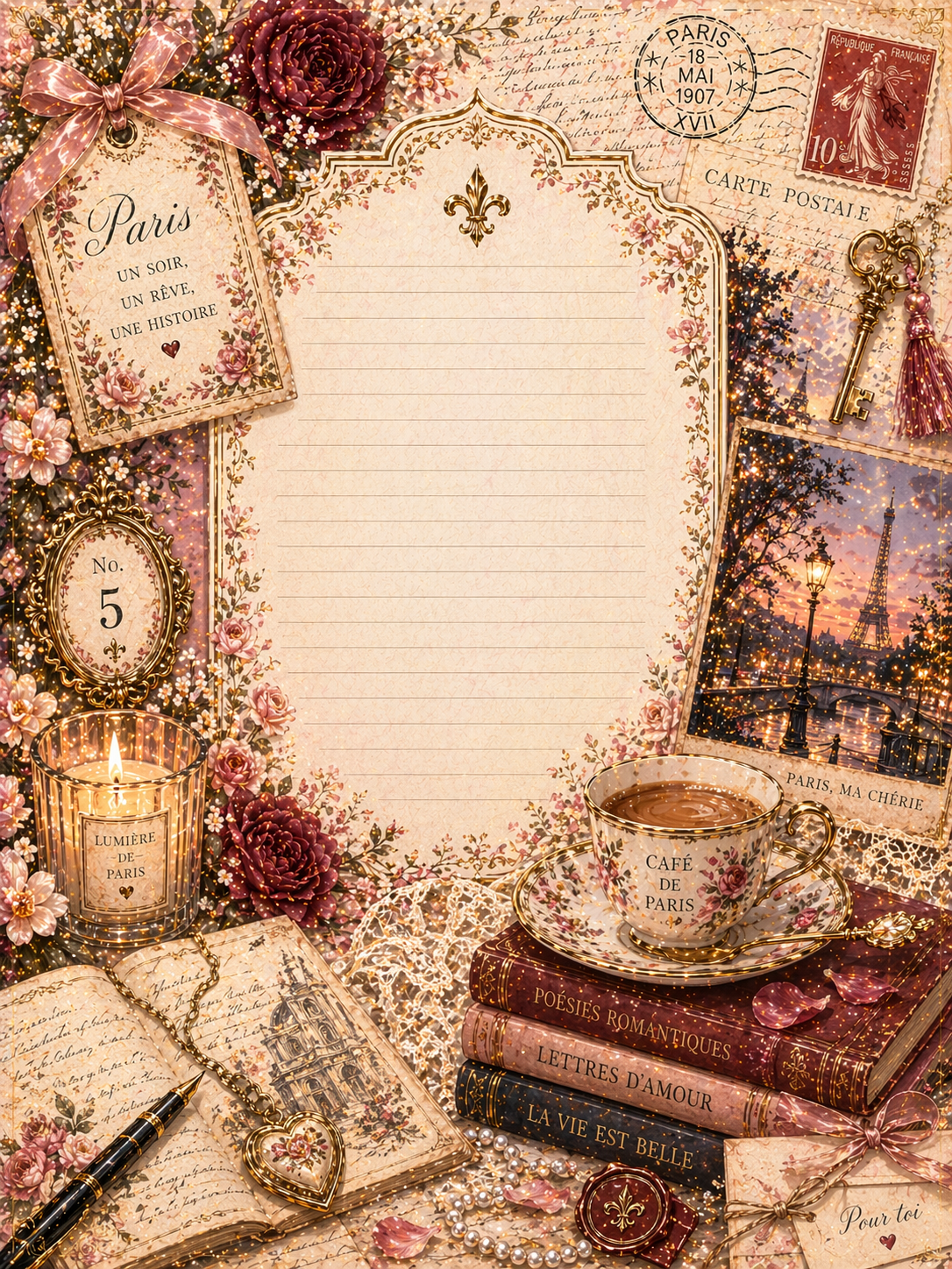 Parisian Evening V2 Junk Journal Kit Printable A4, Paris Ephemera Bundle, Romantic Vintage Journal Pages, Shabby Chic Digital Download