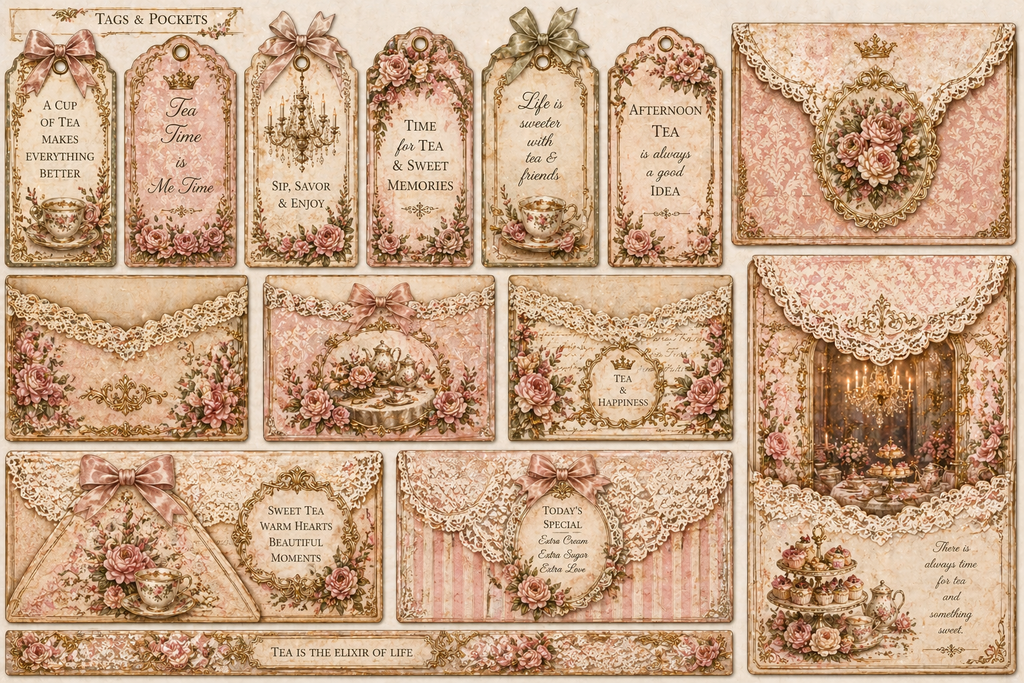 Victorian Tea Salon Printable Junk Journal Kit, Tea Party Ephemera, Vintage Cakes Journal Pages, A4 Digital Download