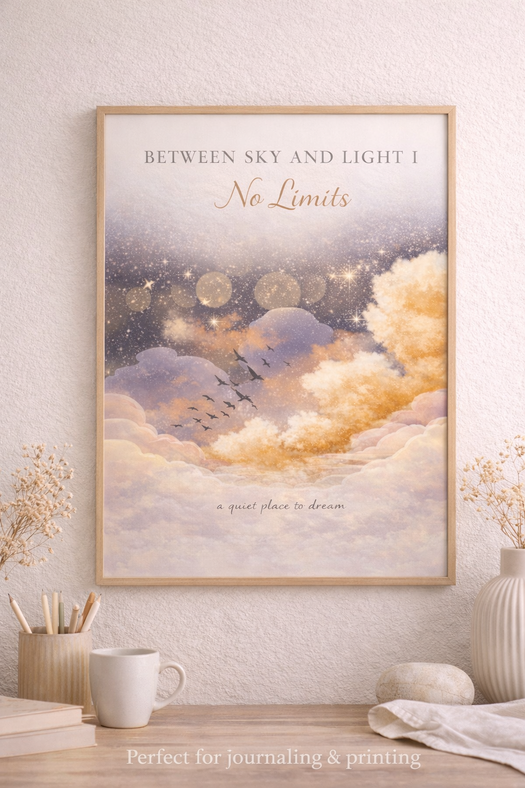 Between Sky and Light I – No Limits | Dreamscape Sky Printable | Celestial Cloud & Star Art | Calm Atmospheric Wall Art