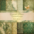 Emerald Manor – Printable Junk Journal Backing Papers | Vintage Green & Gold Digital Paper Pack | Shabby Chic Scrapbook Backgrounds