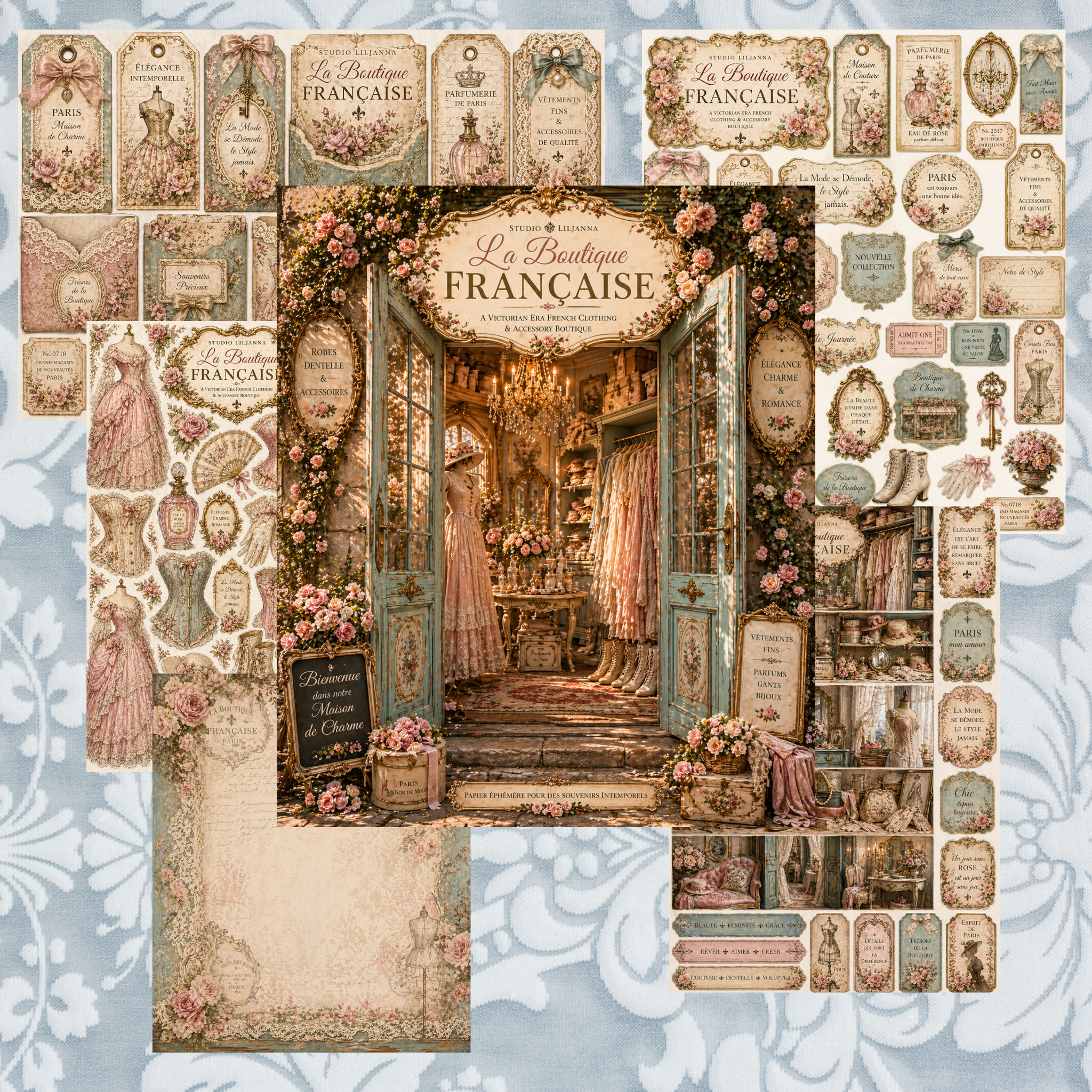 La Boutique Française Printable Junk Journal Kit, French Victorian Ephemera, Vintage Fashion Journal Pages, A4 Digital Download