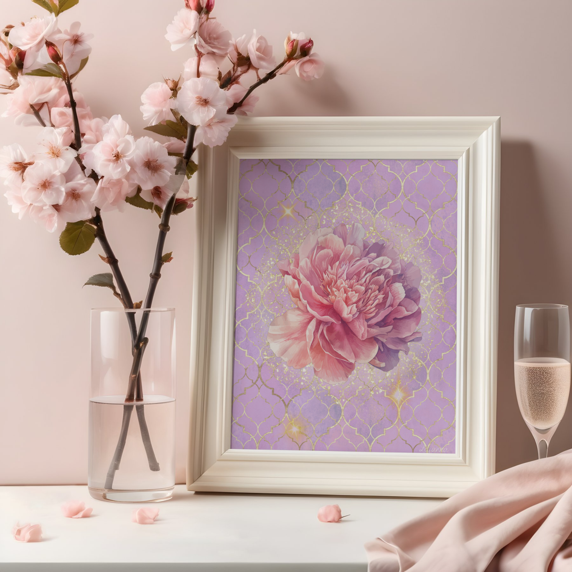 Golden Bloom Printable Wall Art Set (3 Prints) | Soft Pink Floral Decor | Cottagecore Aesthetic | Instant Download