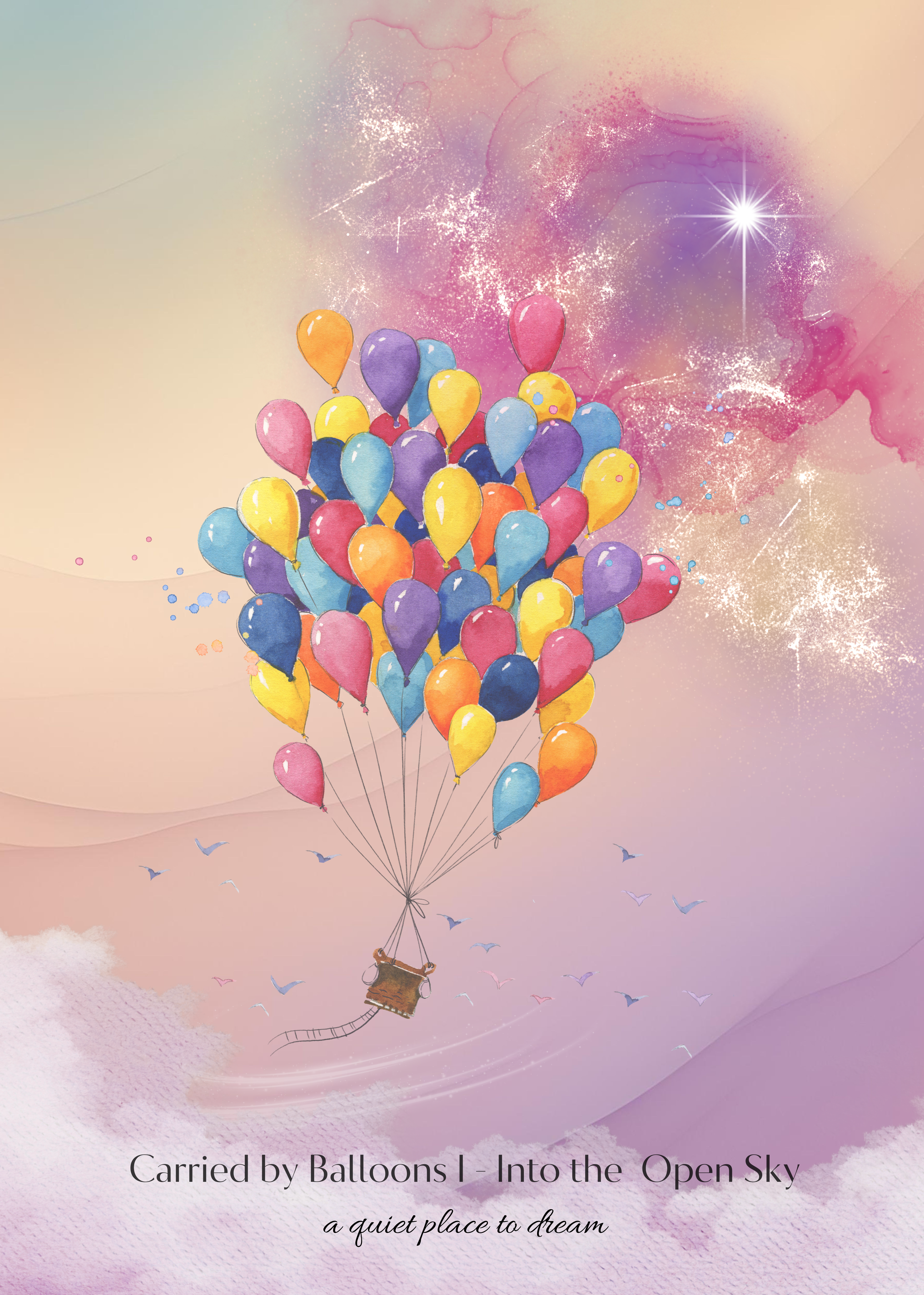Carried by Balloons I & II – Dreamy Sky Printable Bundle | Pastel & Vibrant Balloon Art | Junk Journal Pages | Whimsical Digital Download