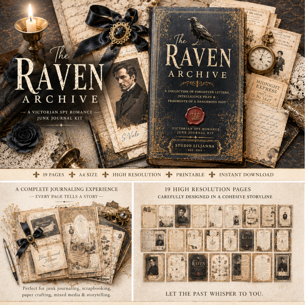 The Raven Archive Victorian Spy Romance Junk Journal Kit