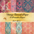 Vintage Damask Backing Papers, Shabby Chic Floral Digital Paper Pack, Pink Teal Scrapbook Backgrounds, Junk Journal Printable Kit