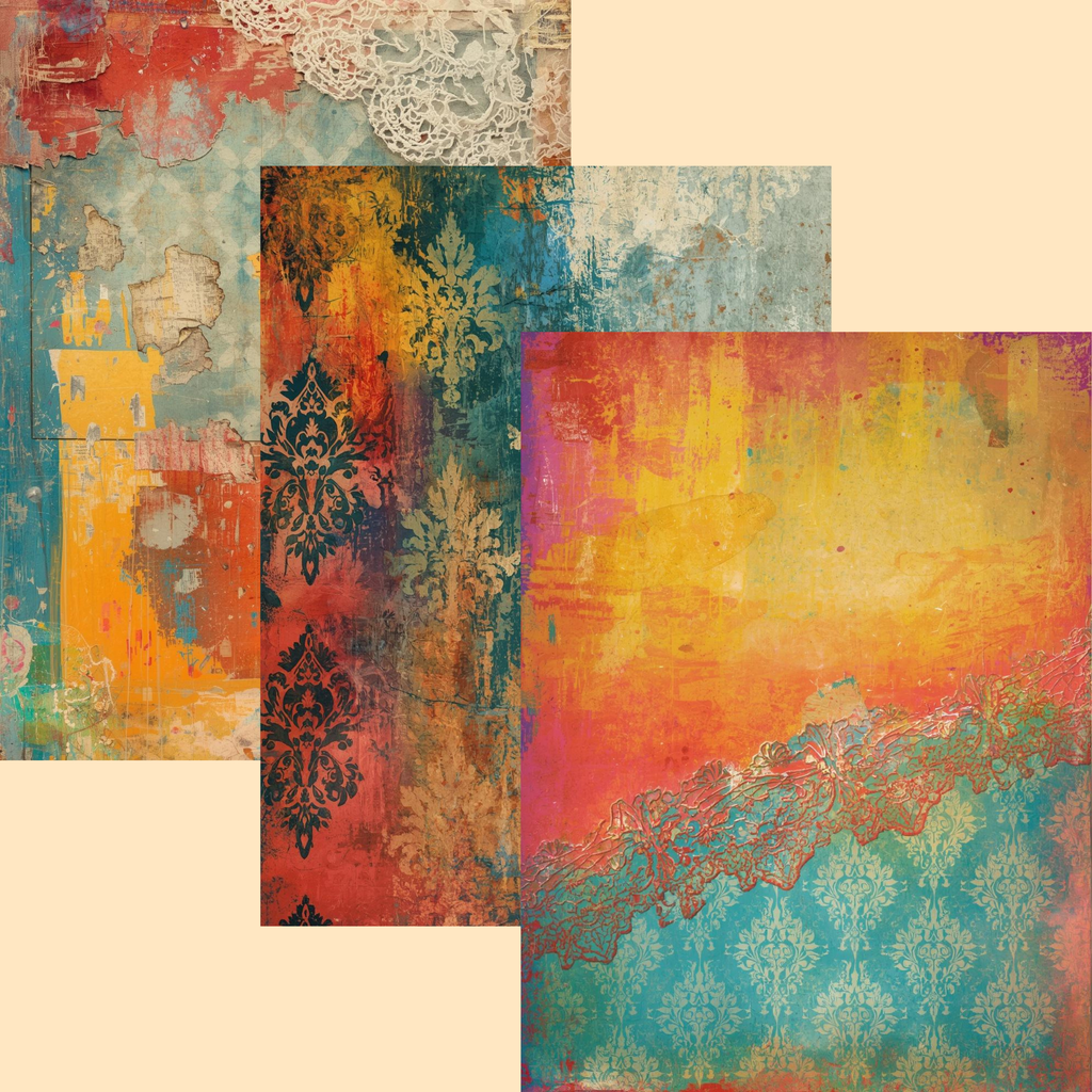 Rust & Lace Vintage Backing Papers | Junk Journal Printable Kit | Grunge Lace Scrapbook Paper | A4 Digital Download | 10 Designs