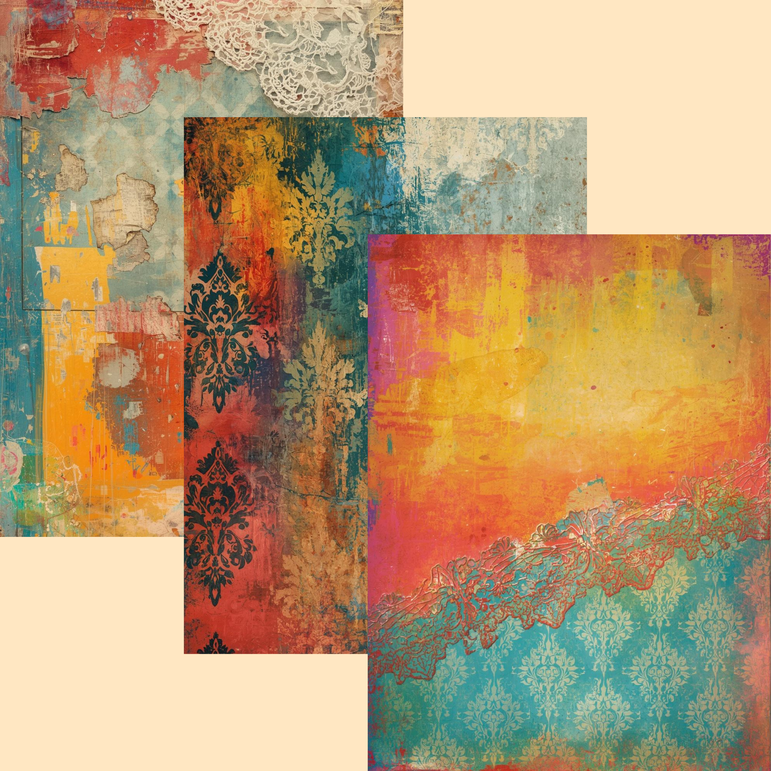 Rust & Lace Vintage Backing Papers | Junk Journal Printable Kit | Grunge Lace Scrapbook Paper | A4 Digital Download | 10 Designs