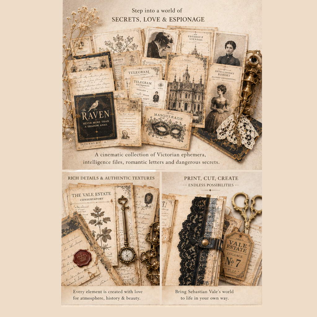 The Raven Archive Victorian Spy Romance Junk Journal Kit