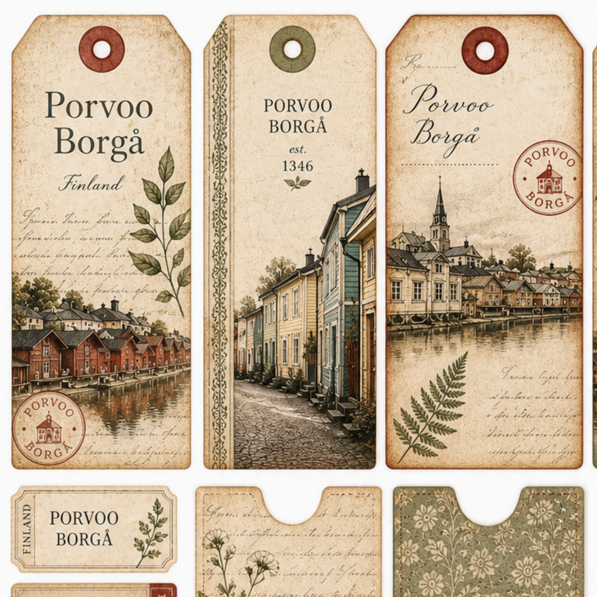 Porvoo Finland Junk Journal Kit Printable – Vintage Nordic Ephemera, Old Town Borgå Papers, Tags, Postcards, Scrapbook Kit, A4 Digital