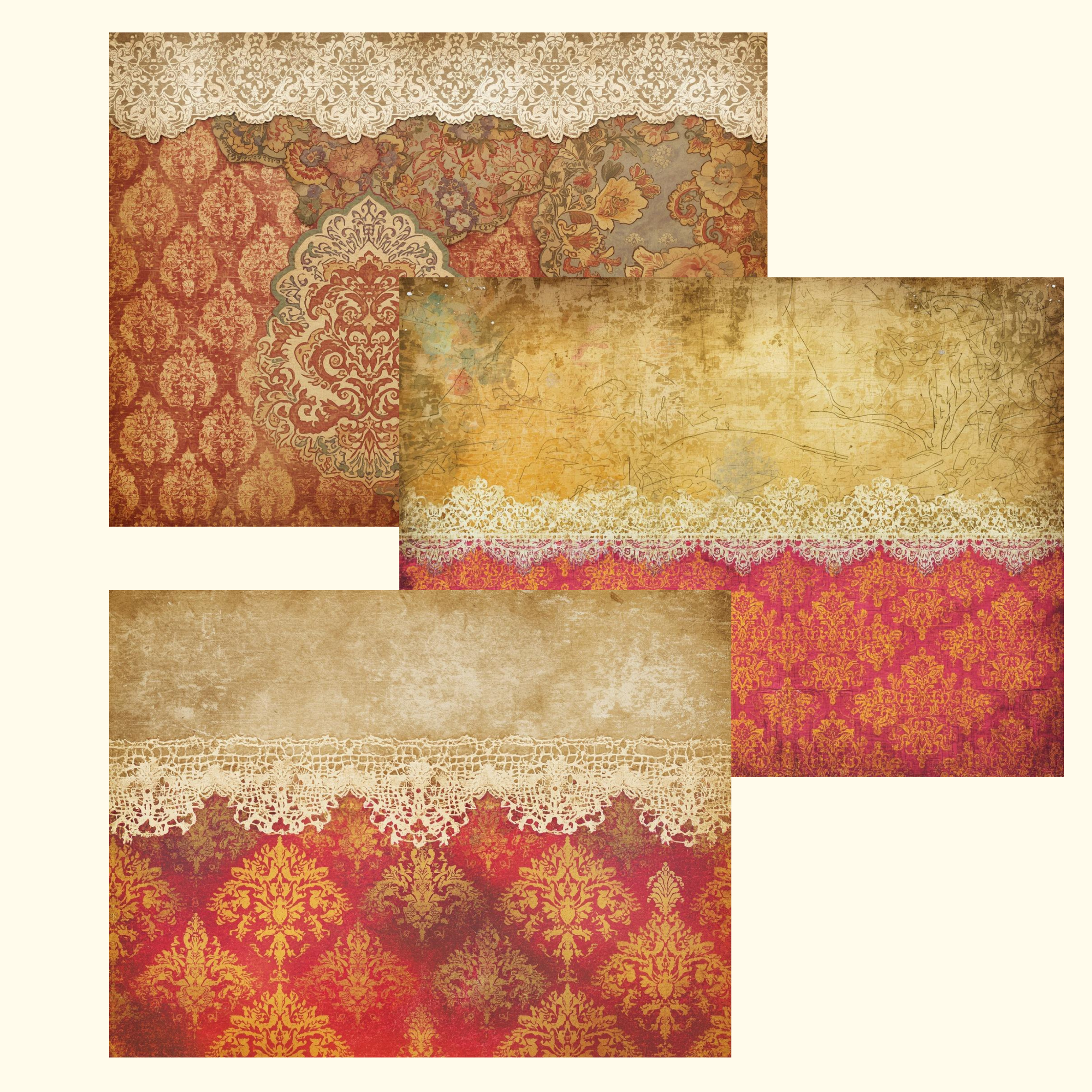 Velvet Ember Papers – Vintage Lace & Damask Backgrounds | Bold Junk Journal Papers | Printable Scrapbook Paper Pack