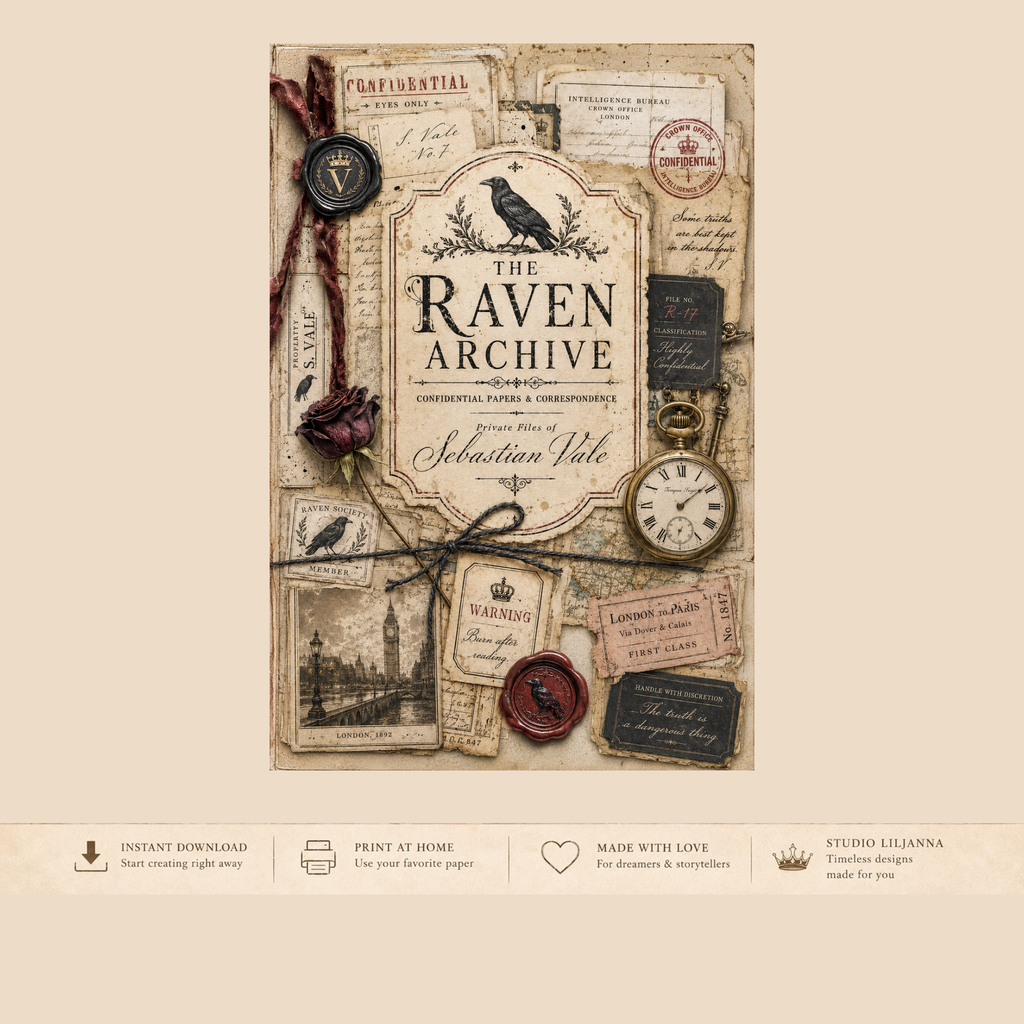 The Raven Archive Victorian Spy Romance Junk Journal Kit