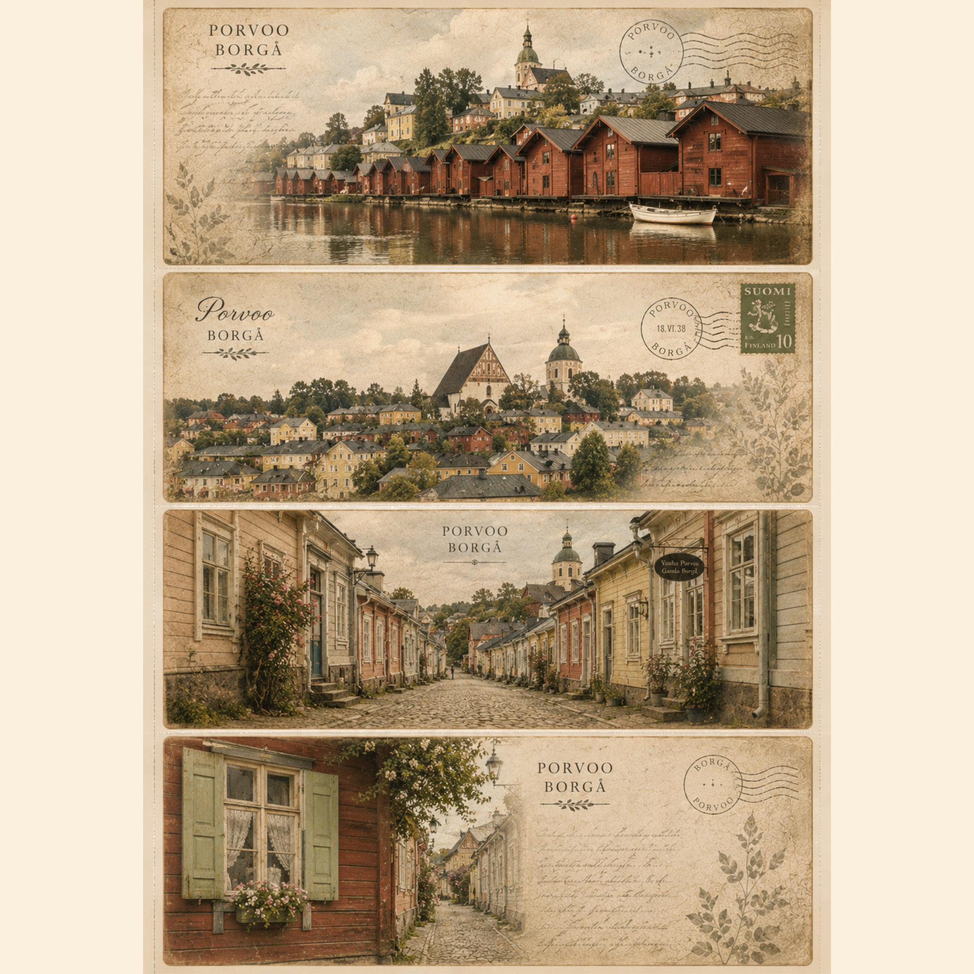 Porvoo Finland Junk Journal Kit Printable – Vintage Nordic Ephemera, Old Town Borgå Papers, Tags, Postcards, Scrapbook Kit, A4 Digital