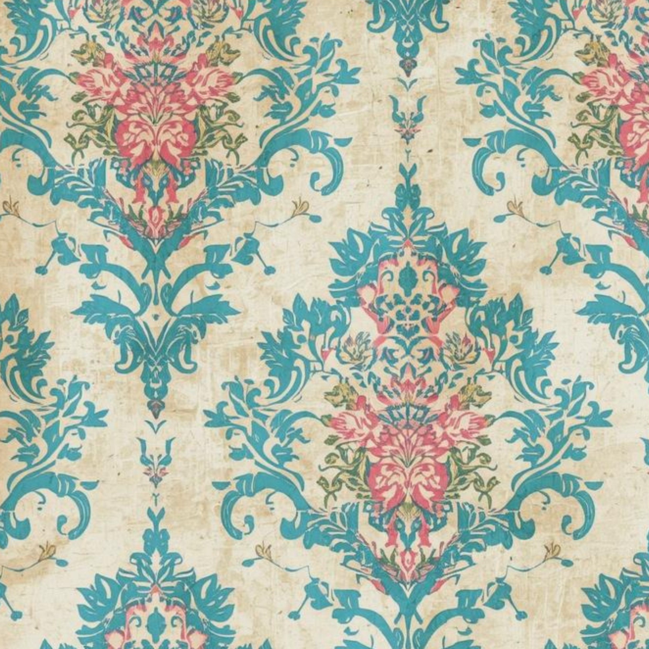 Vintage Damask Backing Papers, Shabby Chic Floral Digital Paper Pack, Pink Teal Scrapbook Backgrounds, Junk Journal Printable Kit