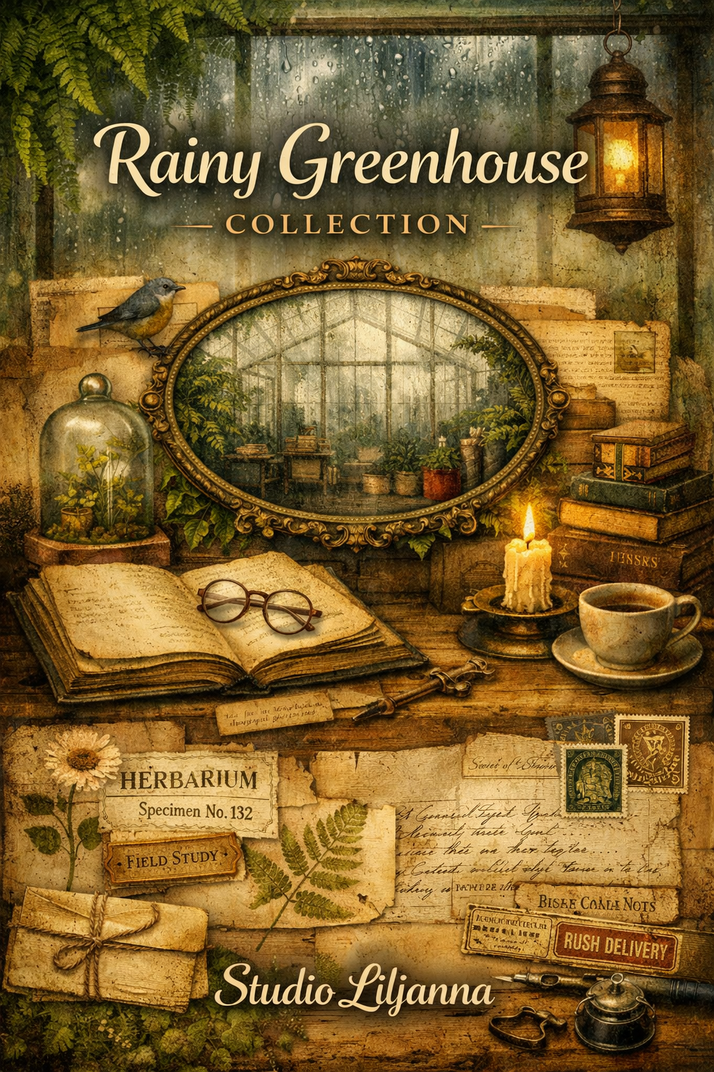 Rainy Greenhouse Junk Journal Kit | Vintage Botanical Printable | Cozy Scrapbook Ephemera | Nature Journal Pages | Cottagecore Kit