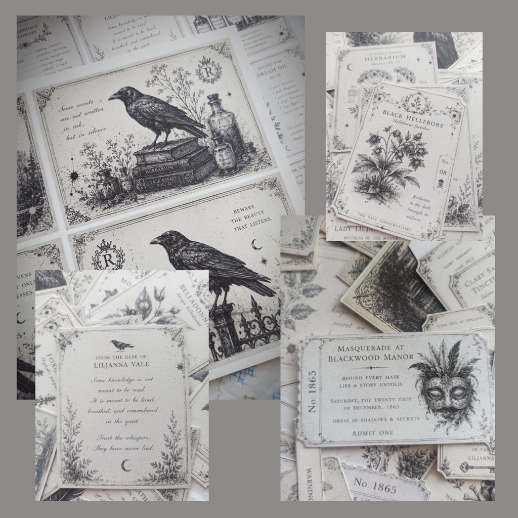 The Raven Archive Printable Junk Journal Kit | Dark Academia Ephemera | Victorian Gothic Journal Pages | Black & White Printable Set