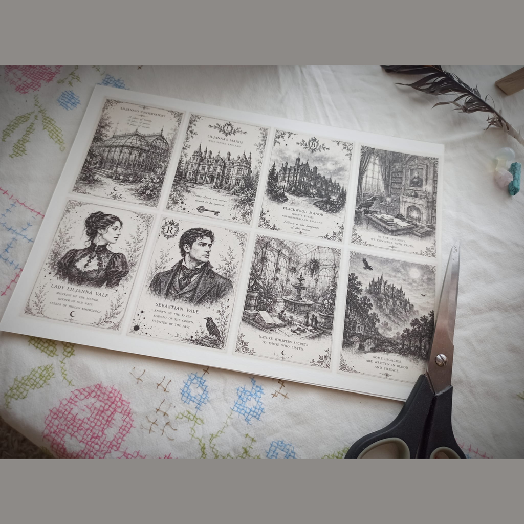 The Raven Archive Printable Junk Journal Kit | Dark Academia Ephemera | Victorian Gothic Journal Pages | Black & White Printable Set